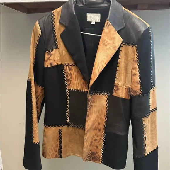 Alberto Makali Black and Tan Patchwork Blazer - Picture 1 of 3